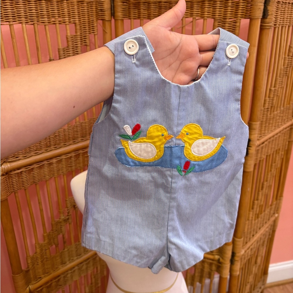 Blue Baby Romper with Duck Embroidery